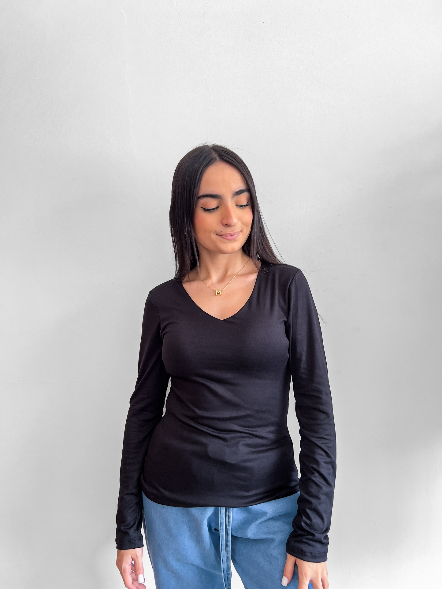 Top Manga Larga Cuello V