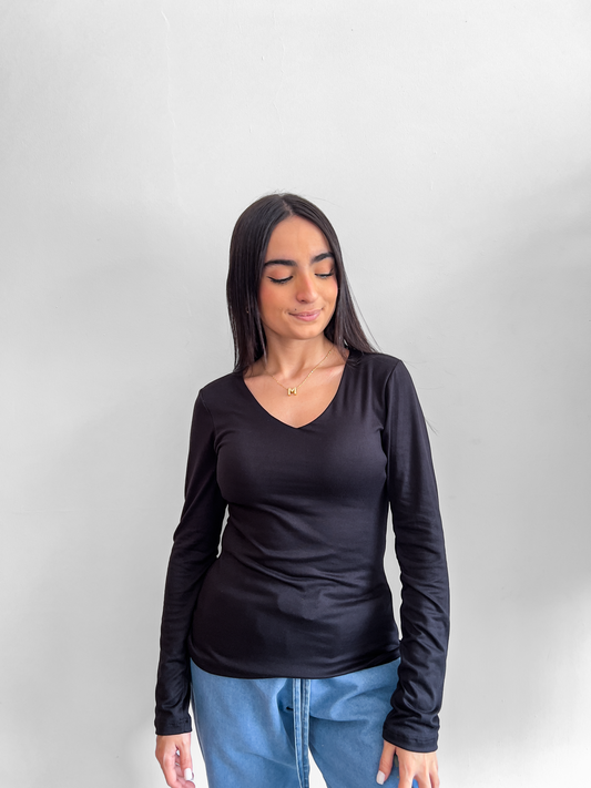 Top Manga Larga Cuello V