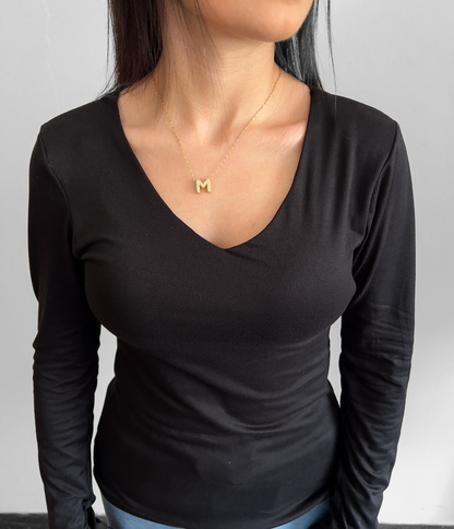 Top Manga Larga Cuello V